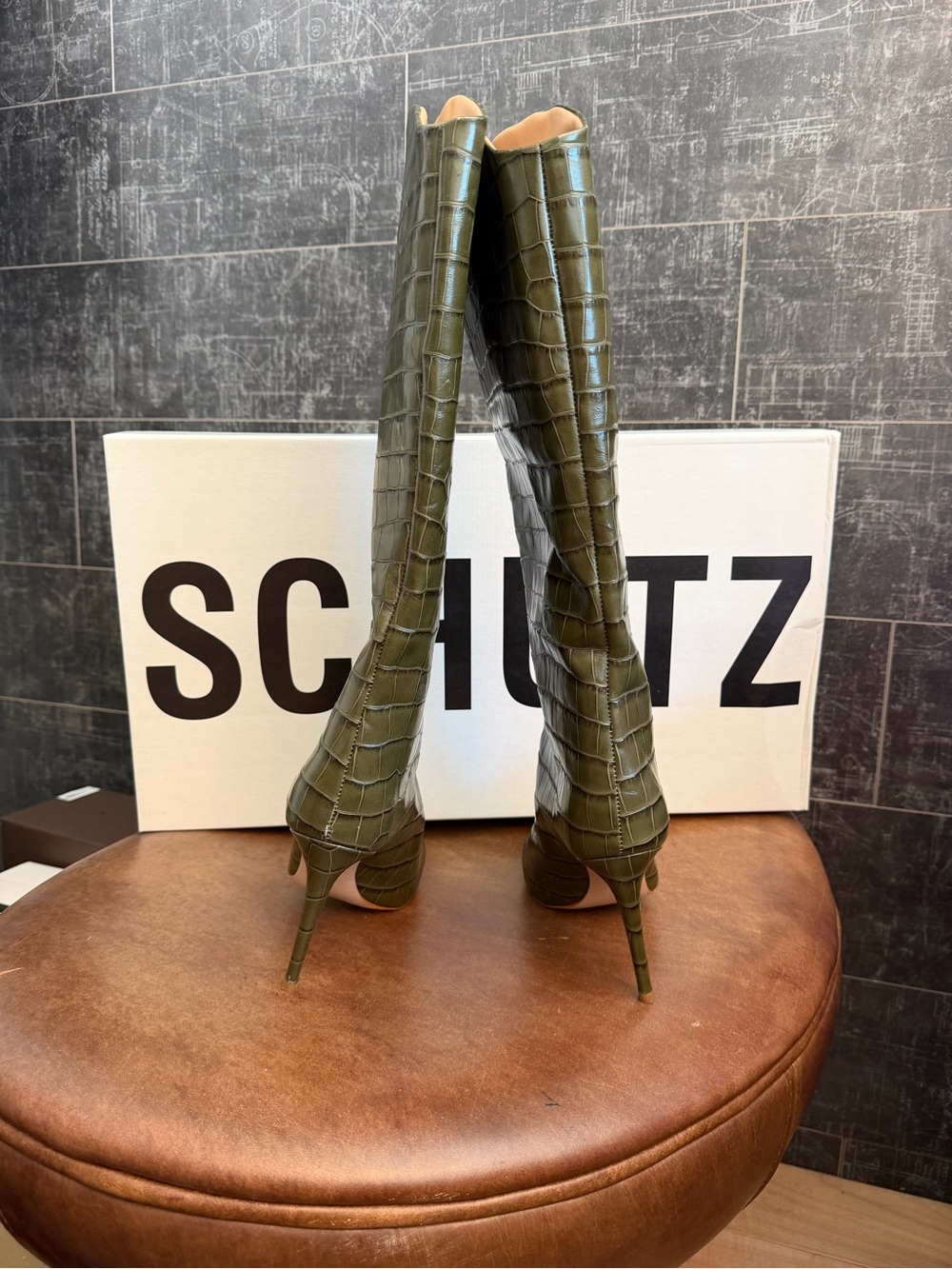Schutz Maryana Croco Embossed Boot in Military Green - Sz 9.5 - Picture 5 of 14